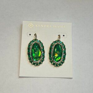 Kendra Scott Elle Yellow Gold Frame Drop Earrings in Kelly Green Illusion